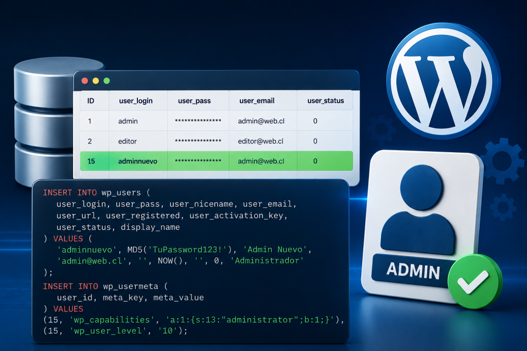 Crear un usuario de wordpress desde la base de daos